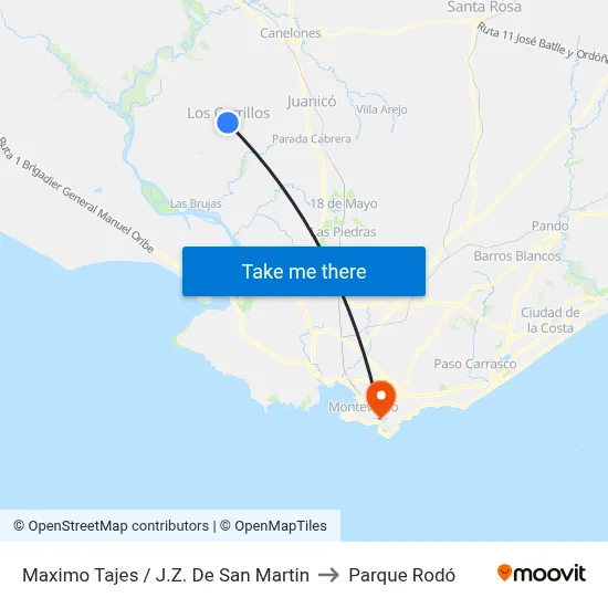 Maximo Tajes / J.Z. De San Martin to Parque Rodó map