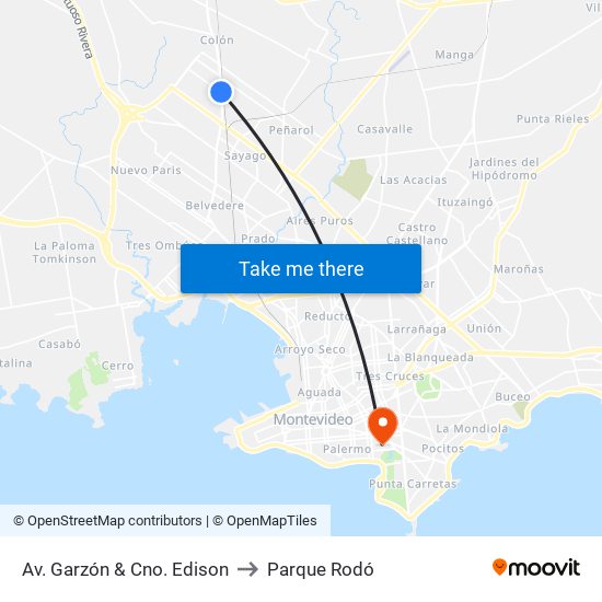 Av. Garzón & Cno. Edison to Parque Rodó map