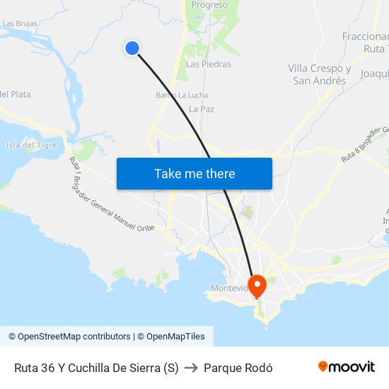Ruta 36 Y Cuchilla De Sierra (S) to Parque Rodó map
