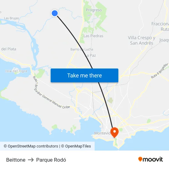Beittone to Parque Rodó map
