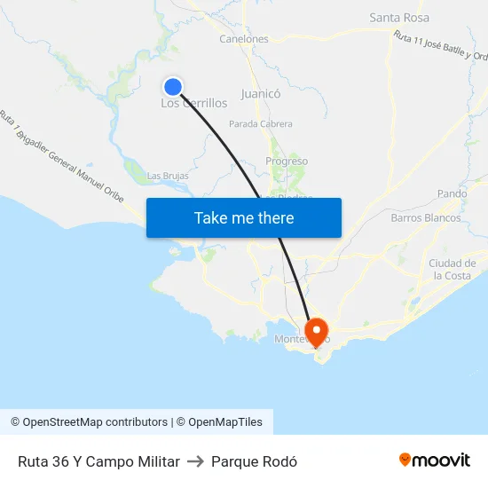 Ruta 36 Y Campo Militar to Parque Rodó map