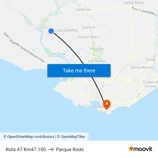 Ruta 47 Km47.100 to Parque Rodó map
