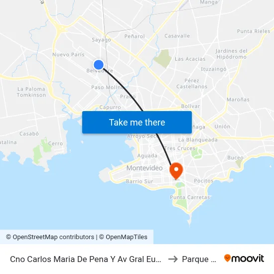 Cno Carlos Maria De Pena Y Av Gral Eugenio Garzon to Parque Rodó map