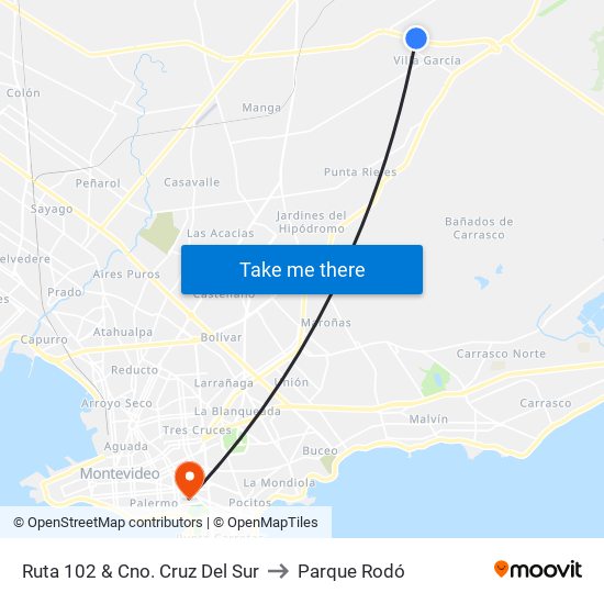 Ruta 102 & Cno. Cruz Del Sur to Parque Rodó map