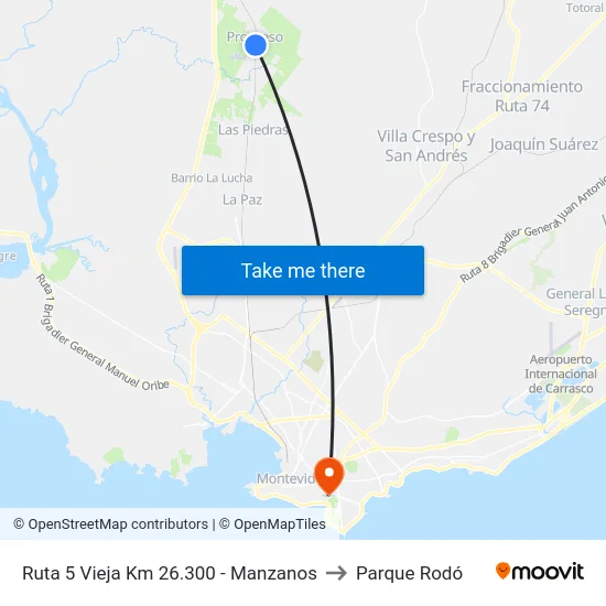 Ruta 5 Vieja Km 26.300 - Manzanos to Parque Rodó map