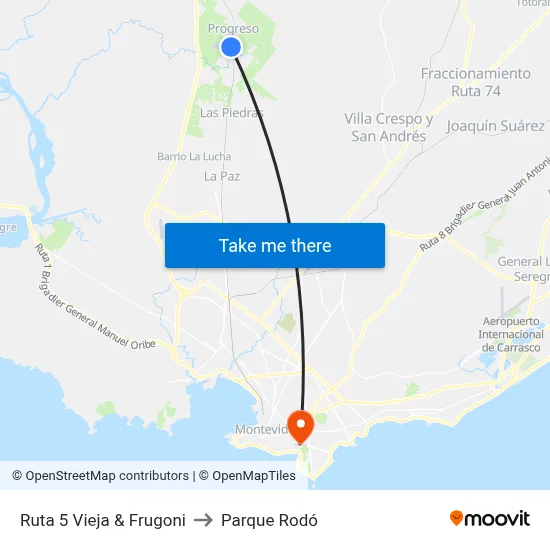 Ruta 5 Vieja & Frugoni to Parque Rodó map