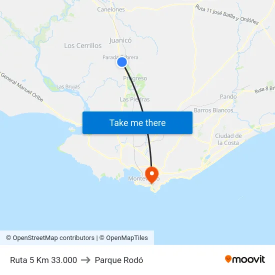 Ruta 5 Km 33.000 to Parque Rodó map