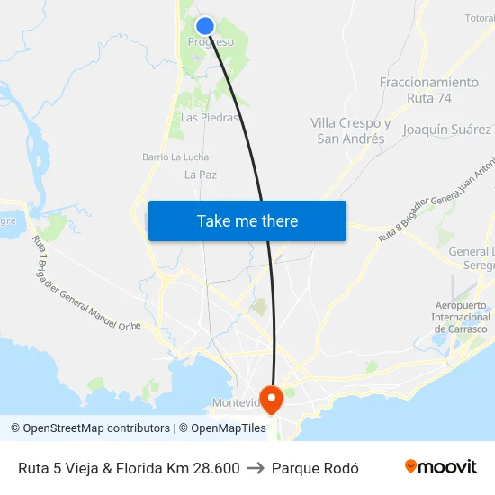 Ruta 5 Vieja & Florida  Km 28.600 to Parque Rodó map