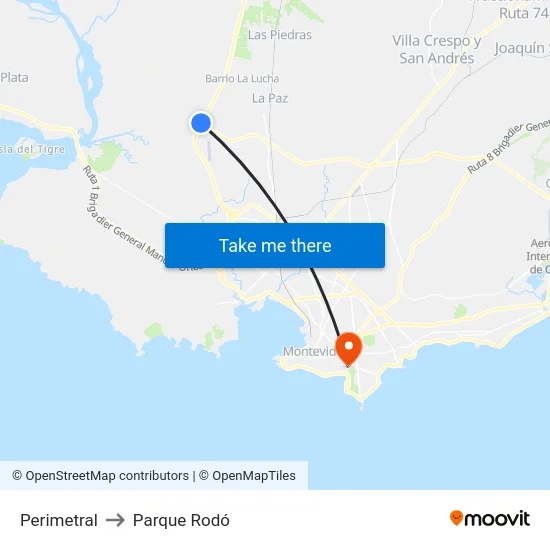 Perimetral to Parque Rodó map