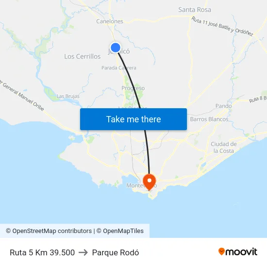 Ruta 5 Km 39.500 to Parque Rodó map