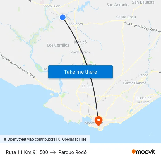 Ruta 11 Km 91.500 to Parque Rodó map