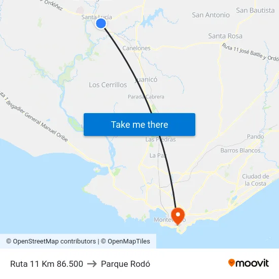 Ruta 11 Km 86.500 to Parque Rodó map
