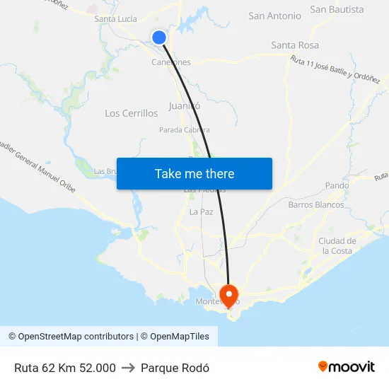 Ruta 62 Km 52.000 to Parque Rodó map