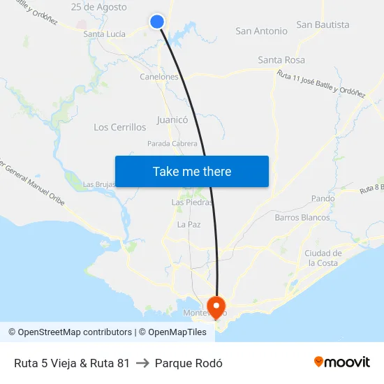 Ruta 5 Vieja & Ruta 81 to Parque Rodó map