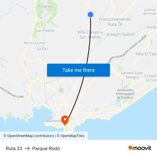 Ruta 33 to Parque Rodó map