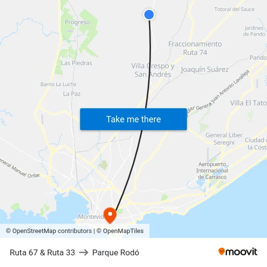 Ruta 67 & Ruta 33 to Parque Rodó map