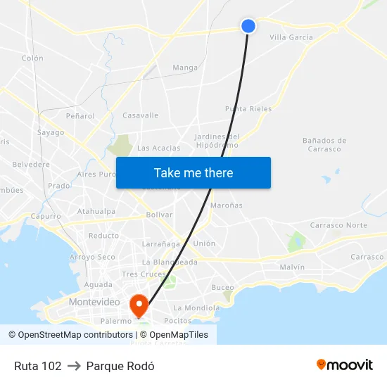Ruta 102 to Parque Rodó map
