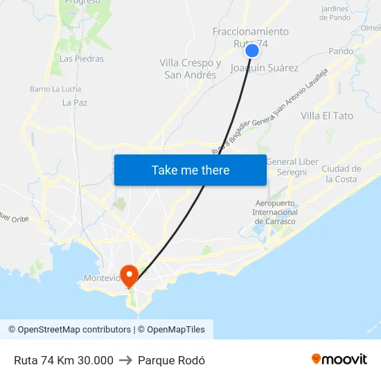 Ruta 74 Km 30.000 to Parque Rodó map