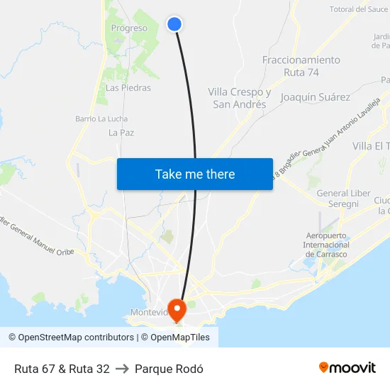 Ruta 67 & Ruta 32 to Parque Rodó map