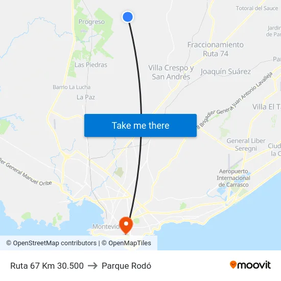 Ruta 67 Km 30.500 to Parque Rodó map