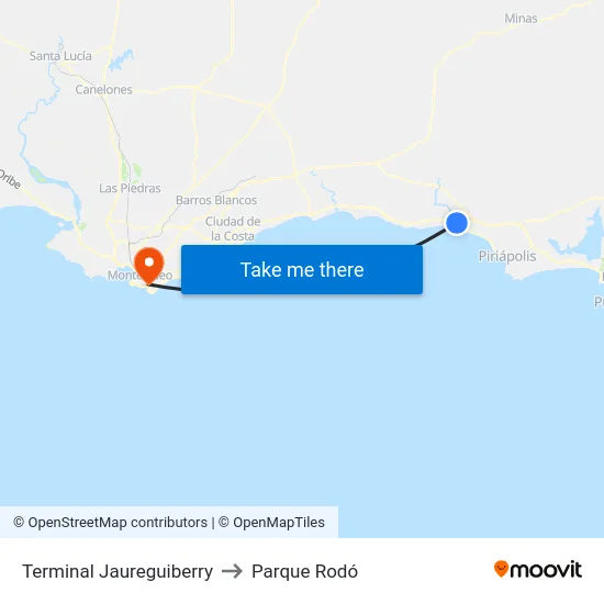 Terminal Jaureguiberry to Parque Rodó map