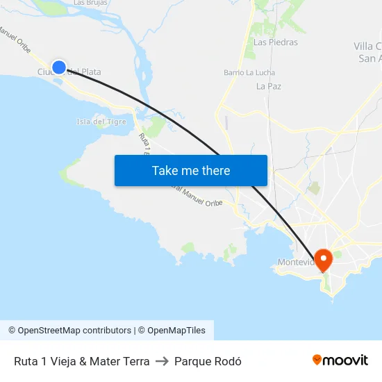 Ruta 1 Vieja & Mater Terra to Parque Rodó map