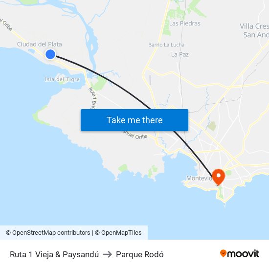 Ruta 1 Vieja & Paysandú to Parque Rodó map