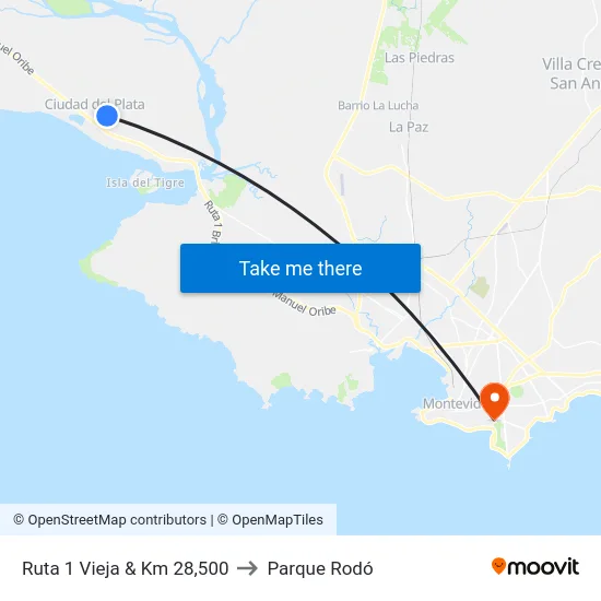 Ruta 1 Vieja & Km 28,500 to Parque Rodó map