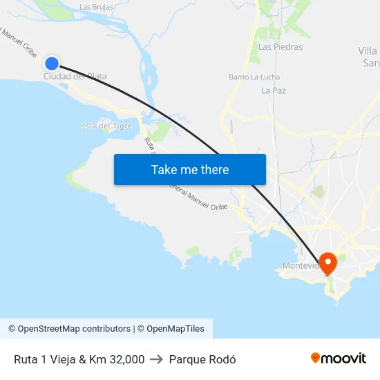 Ruta 1 Vieja & Km 32,000 to Parque Rodó map