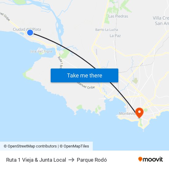 Ruta 1 Vieja & Junta Local to Parque Rodó map