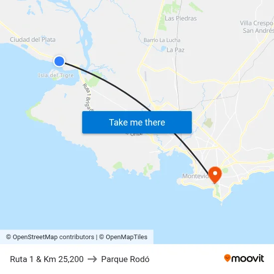 Ruta 1 & Km 25,200 to Parque Rodó map