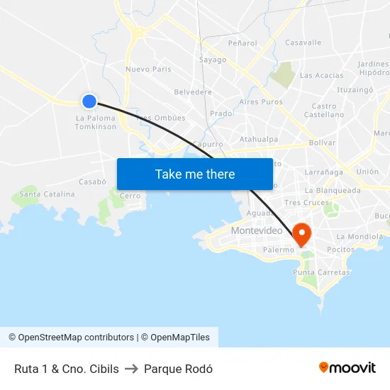 Ruta 1 & Cno. Cibils to Parque Rodó map