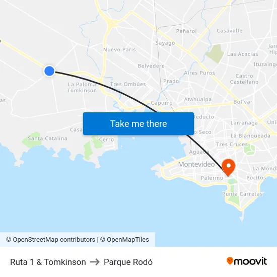 Ruta 1 & Tomkinson to Parque Rodó map