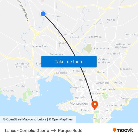 Lanus - Cornelio Guerra to Parque Rodó map