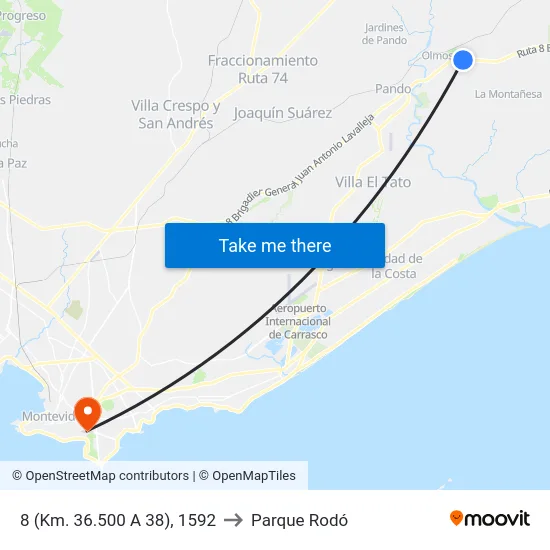 8 (Km. 36.500 A 38), 1592 to Parque Rodó map
