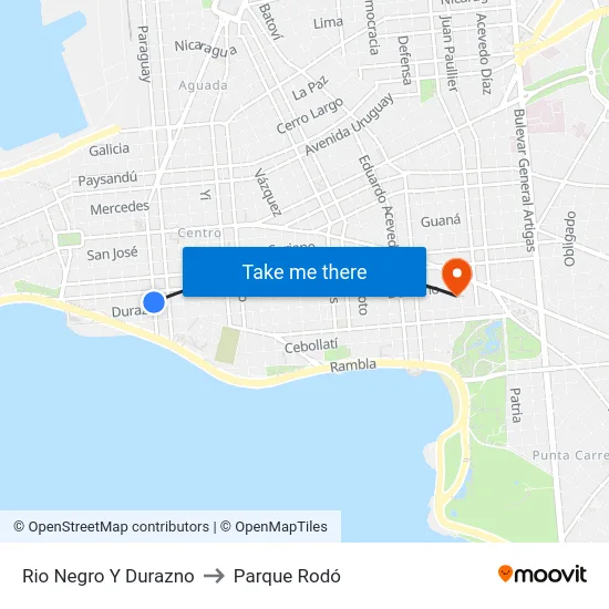Rio Negro Y Durazno to Parque Rodó map