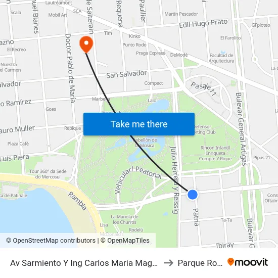 Av Sarmiento Y Ing Carlos Maria Maggiolo to Parque Rodó map