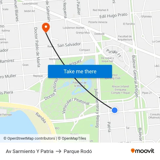 Av Sarmiento Y Patria to Parque Rodó map
