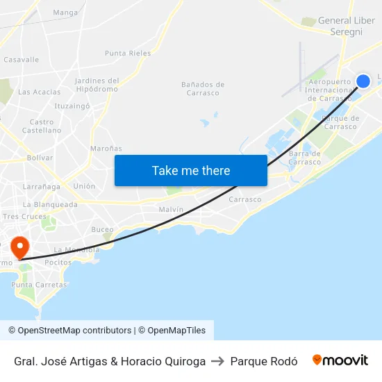 Gral. José Artigas & Horacio Quiroga to Parque Rodó map