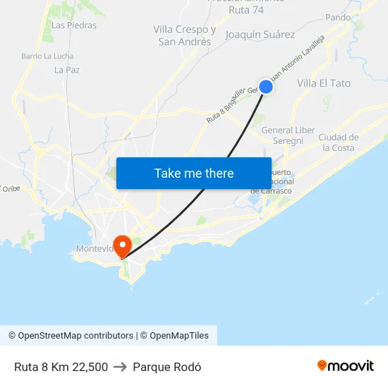 Ruta 8 Km 22,500 to Parque Rodó map