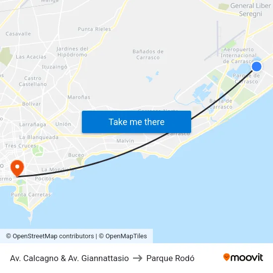 Av. Calcagno & Av. Giannattasio to Parque Rodó map