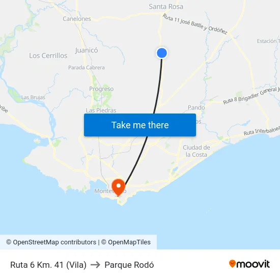 Ruta 6 Km. 41 (Vila) to Parque Rodó map