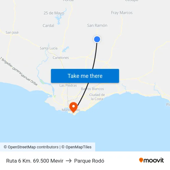 Ruta 6 Km. 69.500 Mevir to Parque Rodó map