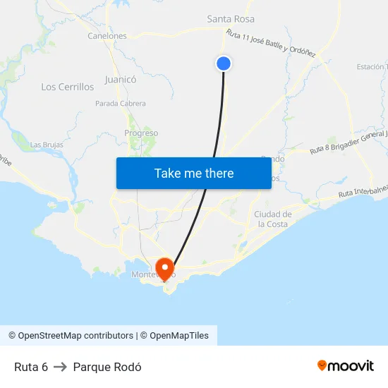 Ruta 6 to Parque Rodó map