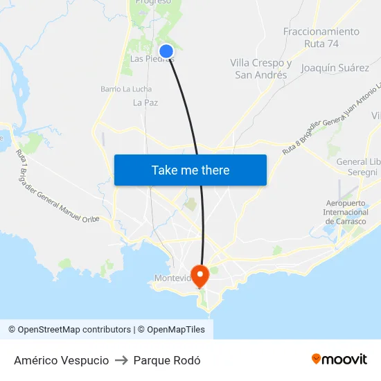 Américo Vespucio to Parque Rodó map