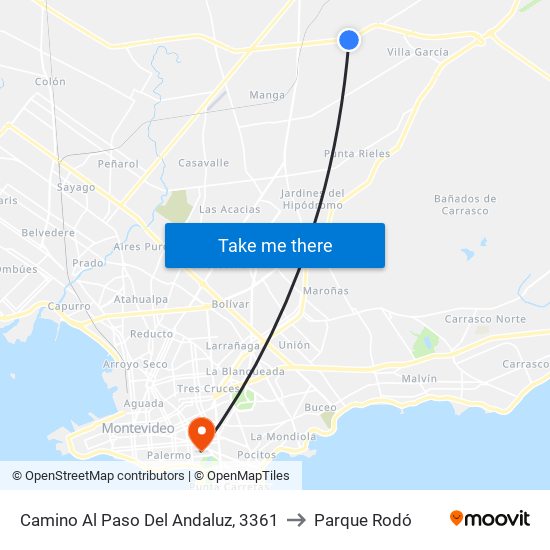 Camino Al Paso Del Andaluz, 3361 to Parque Rodó map