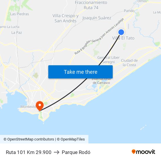 Ruta 101 Km 29.900 to Parque Rodó map