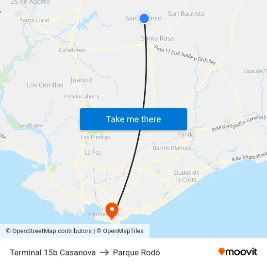 Terminal 15b Casanova to Parque Rodó map
