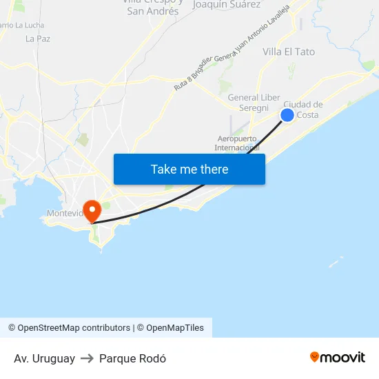 Av. Uruguay to Parque Rodó map
