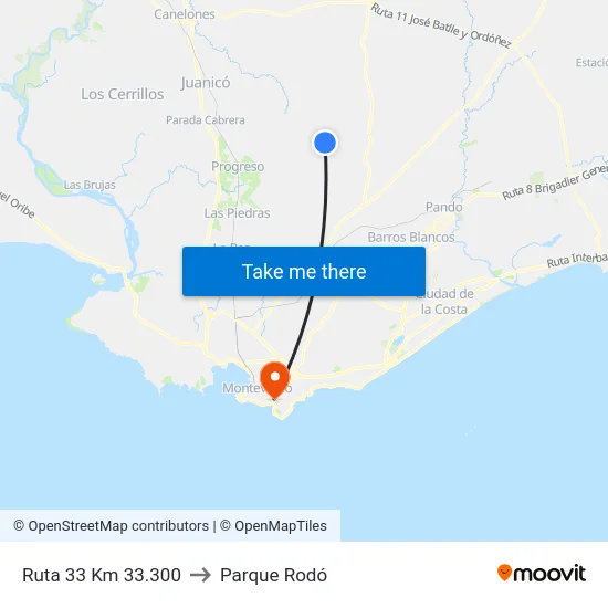Ruta 33 Km 33.300 to Parque Rodó map